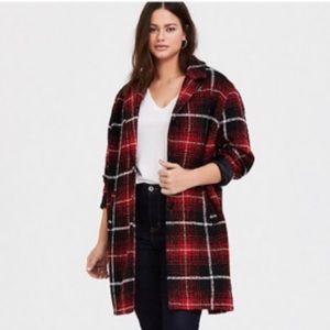 Plus size RED & BLACK PLAID WOOLEN WEDGE COAT
